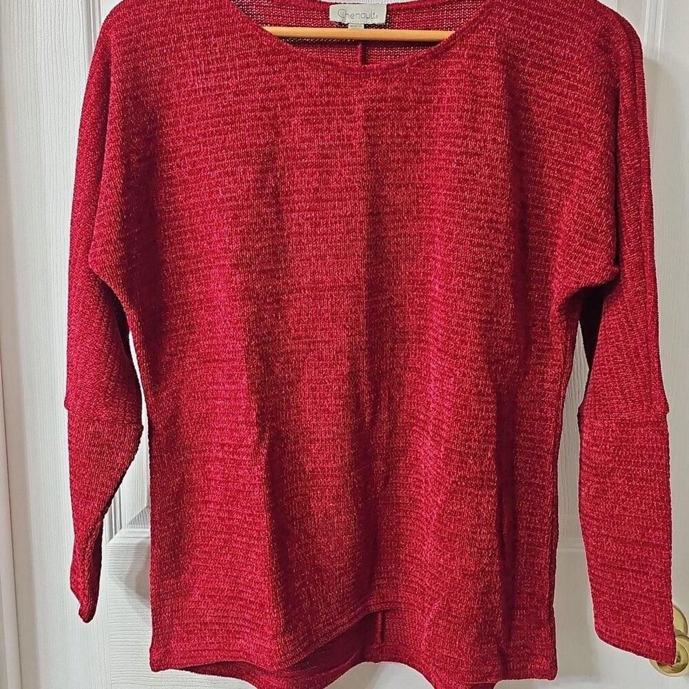 Chenault Red Metallic Lurex Sparkle Knit Long Sleeve Pullover Sweater,  Size M.